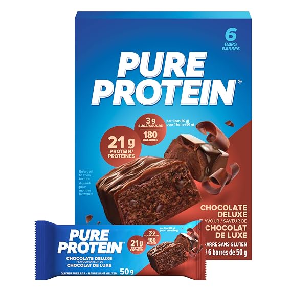 Pure Protein Gluten Free Chocolate Protein Bars, 50g, 6ct, 20g Protein Per Bar, Imported from Canada