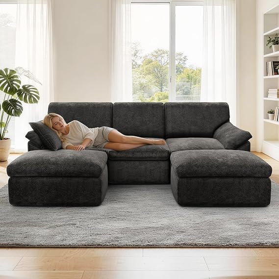Corner Sofa Modular Sofa U-Shape Cloud Couch No Assembly Grey