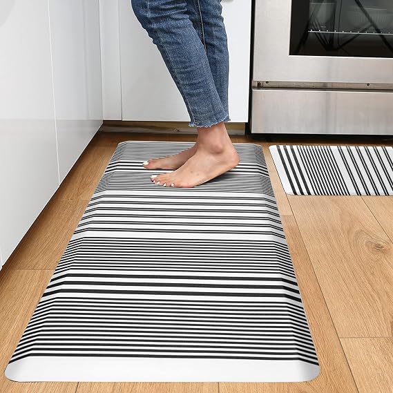 KOKHUB Kitchen Mat and Kitchen Rugs 2 PCS, Cushioned 1/2 Inch Thick Anti Fatigue Waterproof Mat, Comfort Standing Desk Mat, Kitchen Floor Mat with Non-Skid & Washable for Home, Office, Sink-Black