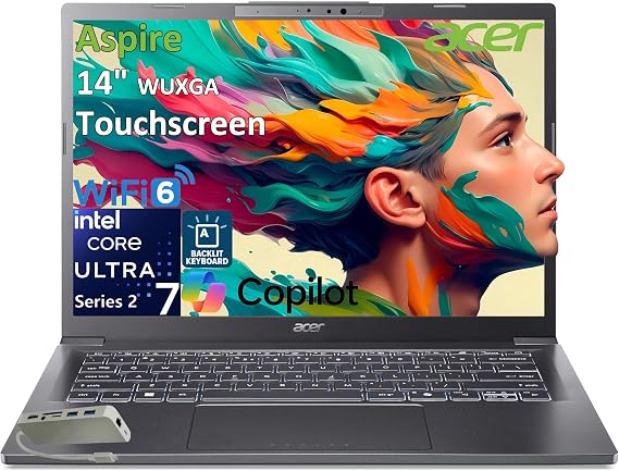 Acer Aspire 14 Laptop Computer, Intel Core Ultra 7 258V, 32GB LPDDR5X, 2TB PCIe SSD, 14" WUXGA IPS Touchscreen, Intel ARC 140, AI Copilot+ PC, WiFi 6E, Backlit Keyboard, Windows 11 Home, Type-C HUB