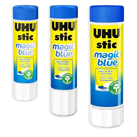 UHU Stic Magic Glue Stick - Solvent Free - Dries Clear - 8G/21G/40G - 1 of Each Size - Pack of 3