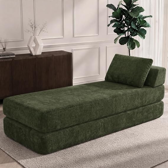 80 Convertible Daybed, Twin to Queen Size Sofa Bed for Living Room, Green | Folding Chaise Lounge Chair Indoor, Sleeper Sofa with Removable Cover
