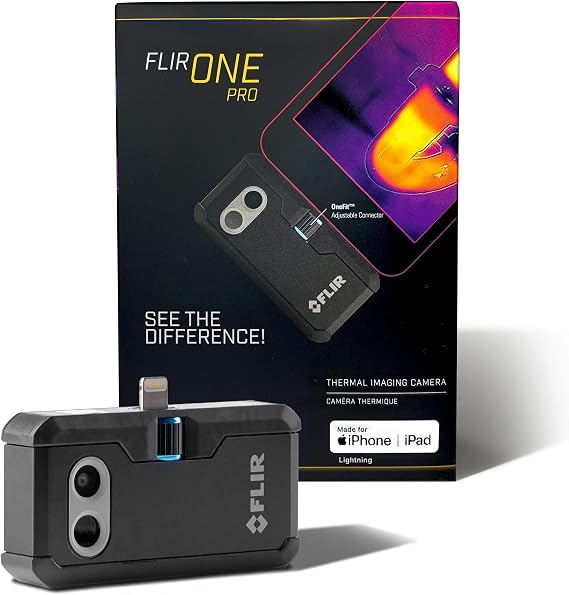 Flir One Pro Thermometer Camera iPhone Lightning 480x360 | Compatible with iPhone 14 and earlier, IR resolution 160x120, MSX, VividIR, drop 1.8m, case, USB cable