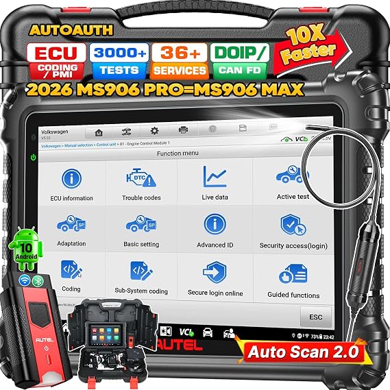 Autel Scanner MaxiSYS MS906 PRO, 2026 MS906PRO w/ MV108S Same as MS906 MAX, ECU Coding 40+ Service Lite of Elite 2 PRO, OE Diagnostic for 160+ Brand Cars, Top Bidirectional 3000+ Tests, CAN FD DoIP