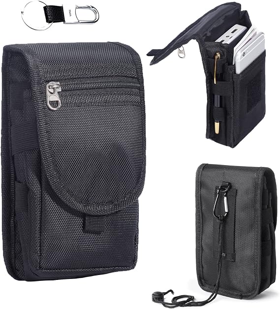 Nylon Multi-Functional Phone Pouch for Outdoor, Work, Travel, Cell Phone Holster Case with Belt Clip, Belt Holder fit for iPhone 17 Pro Max 16/15/14/13 Pro Max Samsung Galaxy S25 Ultra (Black)