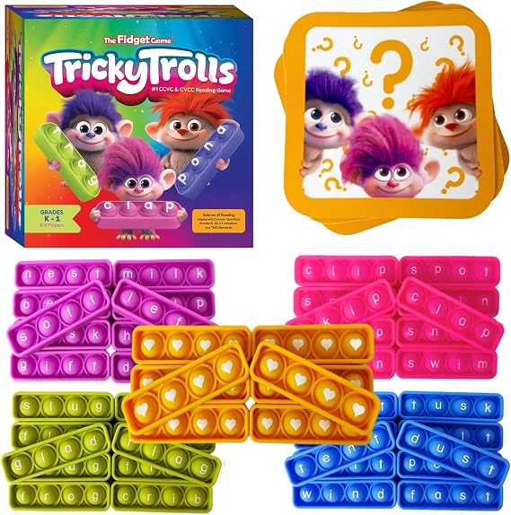 The Fidget Game Tricky Trolls CCVC & CVCC Reading Game Mini Pop Sensory Toy