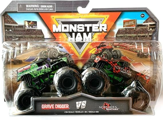 Monster Jam Grave Digger vs Northern Nightmare, 1:64 Scale Double Pack Series 18