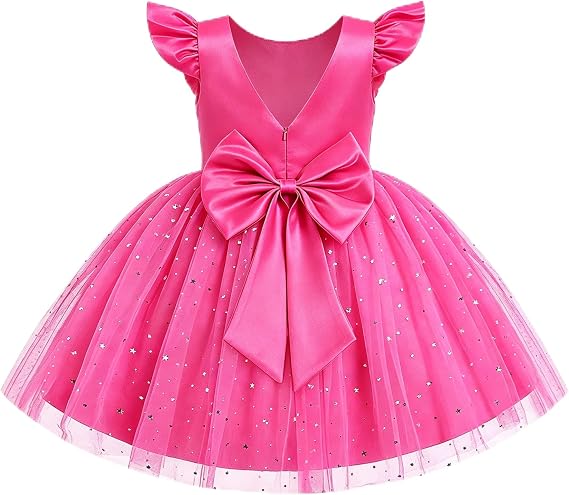Infant Baby Girls Wedding Flower Girl Dress Pearls Tulle Tutu Dress Bowknot V Back Pageant Party Birthday Formal Dresses