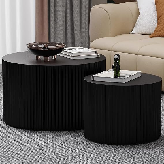 Round Nesting Coffee Table Set of 2 ，Black