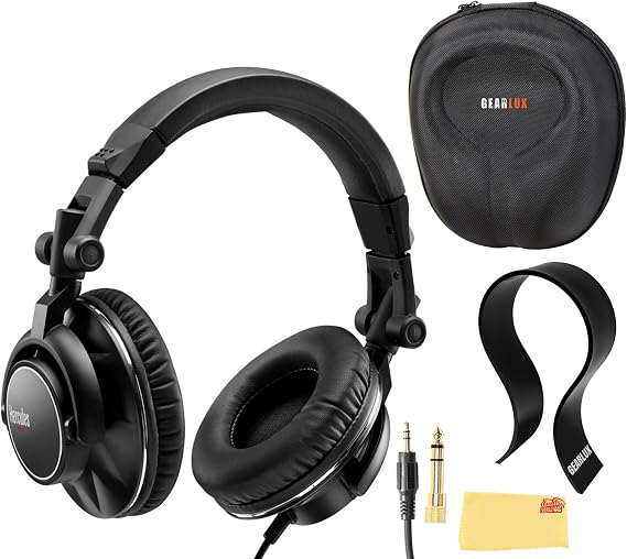 Hercules HDP DJ60 Closed-Back DJ Headphones Bundle with Case, Stand, and Austin Bazaar Polishing Cloth