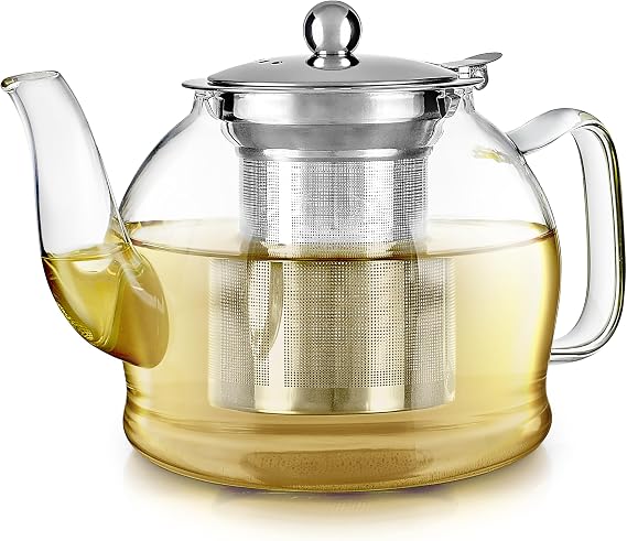 Teabloom Dublin Glass Teapot Premium Borosilicate Glass with Removable Stainless Infuser Stovetop Safe Ideal for Loose Leaf Tea Tea for Two 27 oz. / 800 ml (2-3 Cups)
