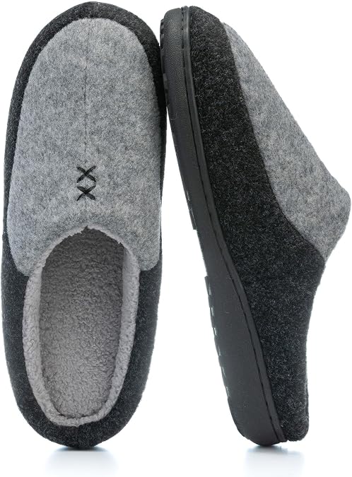 GOEWY Mens Two-Tone Scuff Slippers with Memory Foam Slip On House Shoes