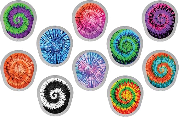 Glucomart Transmitter Stickers for Dexcom G7 & Stelo CGMs10-Pack (Tie Dye)