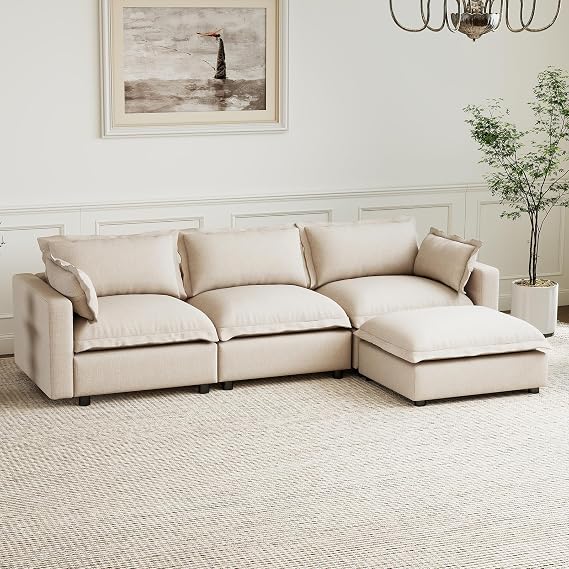 Kmax 97" Modular Sectional Sofa for Living Room, Modern Convertible L Shaped Sofa Couch Oversized Deep Seat Cloud Couch Sleeper with Ottoman, Beige