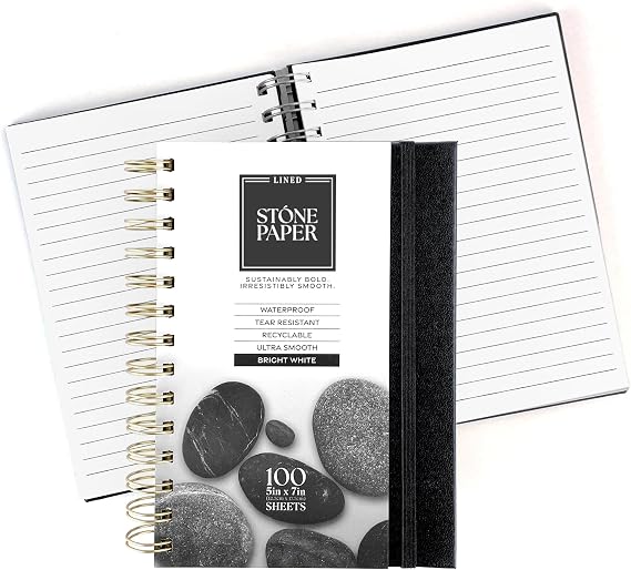 ArtSkills Stone Paper Notebook - 5x7 Sprial Bound Lined Waterproof Journal | Black Hardcover, 100 sheets, Waterproof Journal, Aesthetic Sketchbook College Ruled for School, Work, Drawing, Mineral Paper