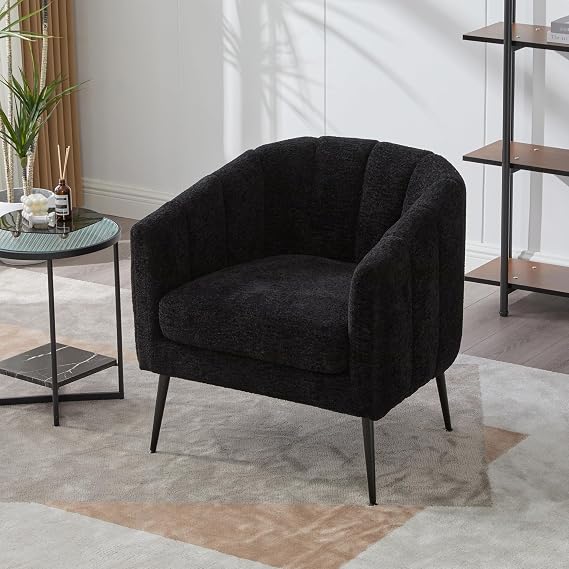 Mid-Century Modern Barrel Accent Chair, Upholstered Reading Armchair