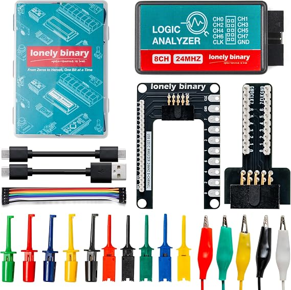 LONELY BINARY Logic Analyzer Kit, 8 Channel 24MHz USB with Breakout Boards