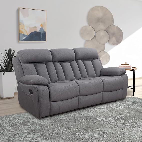 Abbyson Living Fletcher Stain-Resistant Fabric Reclining Sofa, Gray