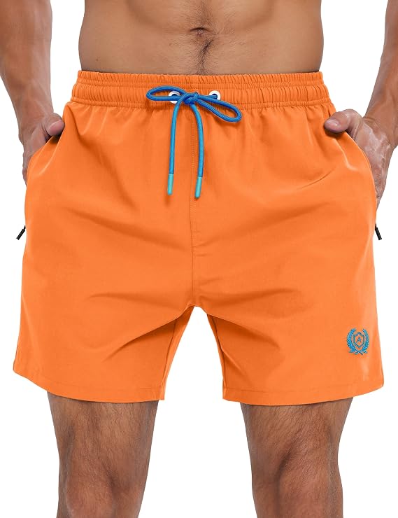 APTRO Mens Swim Trunks 5 inch Board Shorts Quick Dry Bathing Suits with Mesh Lining Beach Swim Shorts with Zipper Pockets