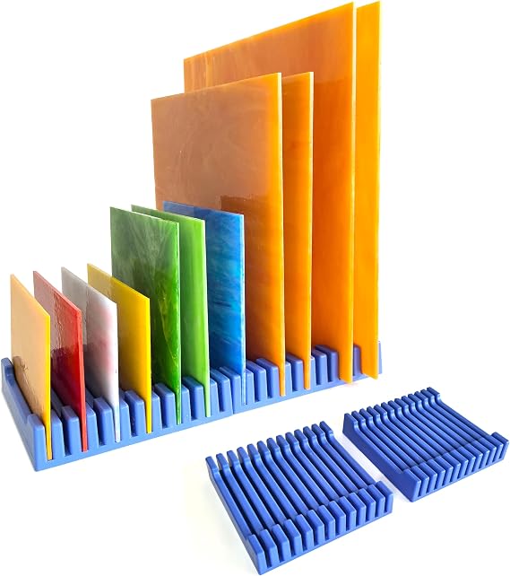 Stained Glass Storage Rack, Stained Glass Holder, 12 Slots (Blue, 4-Pack)