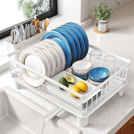 SNTD Dish Drying Rack for Small Kitchen Counter, 11" W x 15" L, White