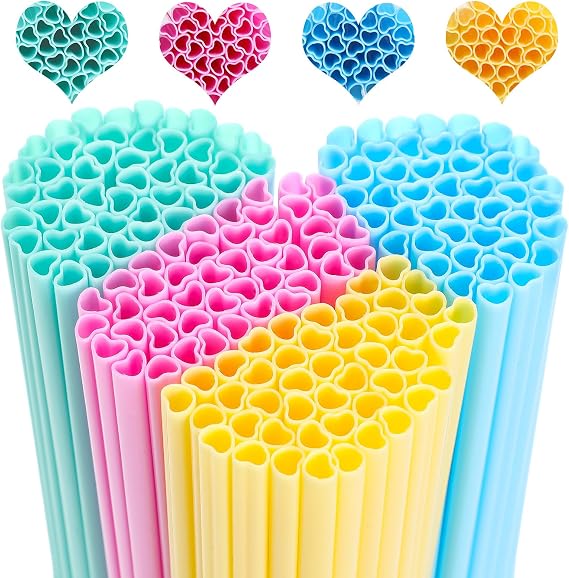 Zopeal 180 Pcs Heart Shaped Straws, Pink, Blue, Yellow, Green