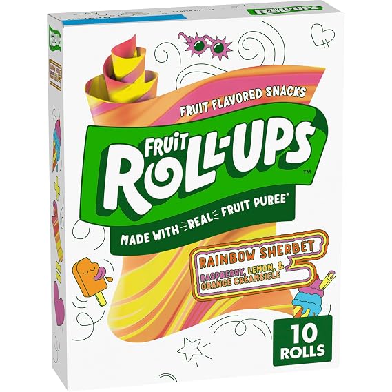 Fruit Roll-Ups Rainbow Sherbet Fruit Flavored Snacks, 10 ct, 5 oz