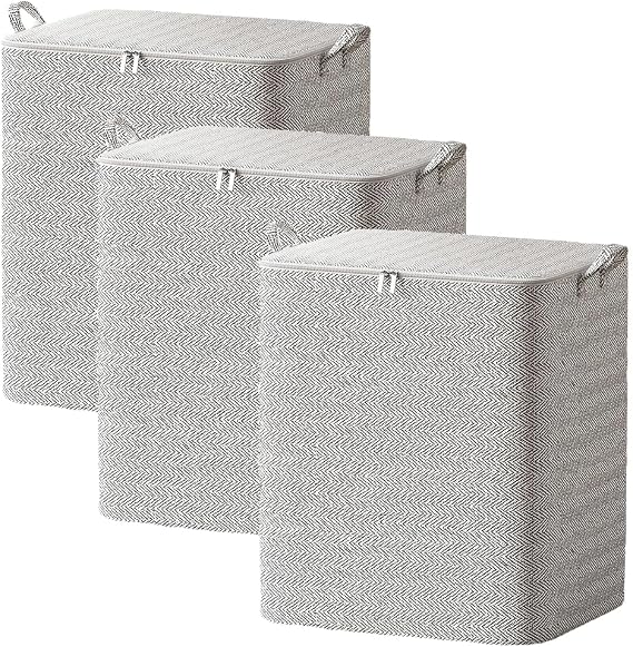 3 Pack Clothes Storage Bags with Zips, Non Woven Closet Organizer (150L)