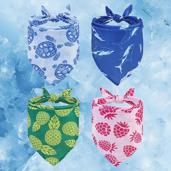 BEAUTYZOO Dog Cooling Bandana 4 Pack, Adjustable Breathable Summer Dog Bandanas Ice Scarf for Small Medium Large Pets, Instant Chill Kerchief Heat Relief