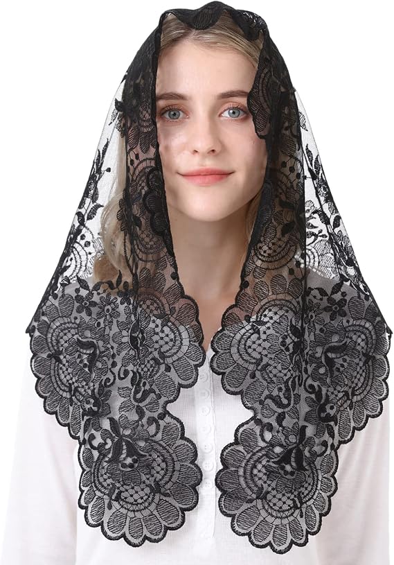 Traditional Head Covering Embroidery Mantilla Lace Triangle Mantilla Veil Latin Mass