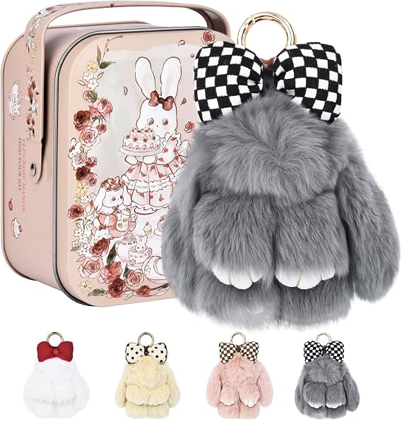 Bunny Keychain with Tin Box, Cute Keychain Gift, Soft Bunny Keychain Accessories for Women