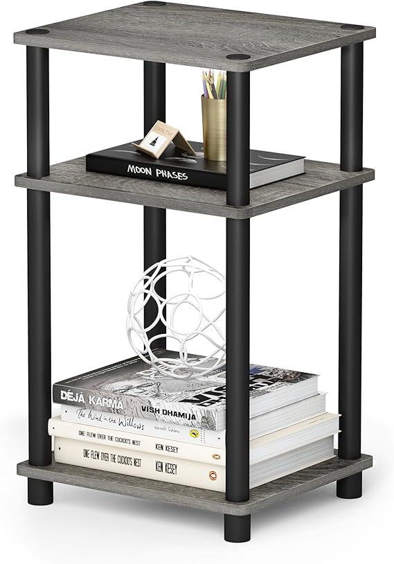 Furinno JUST Toolless 3-Tier Side Table, Open Shelf End Table, French Oak