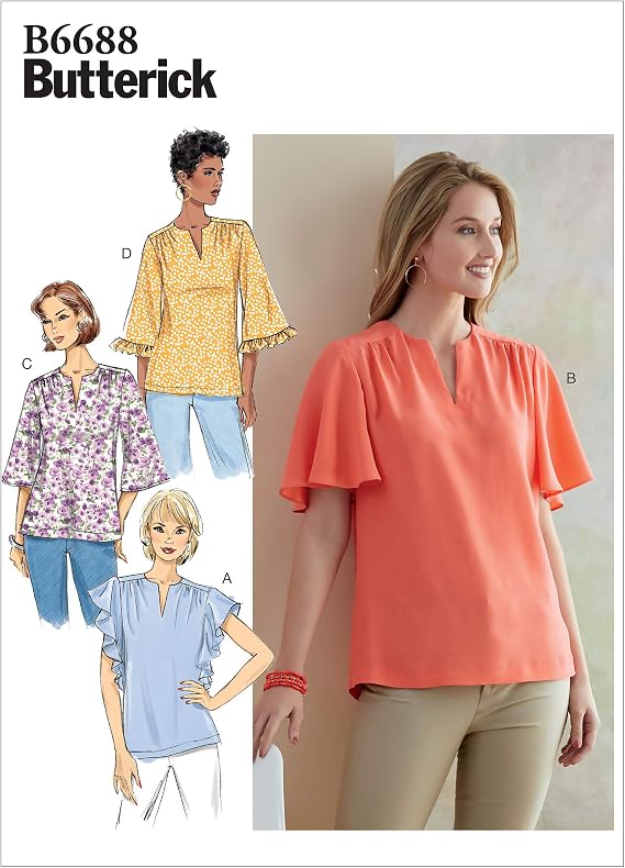 Butterick B6688E5 Easy to Sew Semi-Fitted Women's Blouse Sewing Patterns, Sizes 14-22