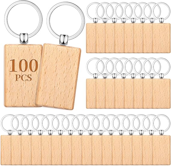 Yangbaga 100Pcs Natural Wood Slices-Wooden Keychain Blanks Unfinished Wood Slice for Laser Engraving,Christmas Crafts Wooden Circles for DIY Christmas Ornaments/Laser Engraving/Wedding Decorations