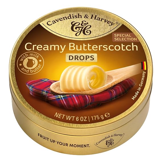 Cavendish & Harvey | Creamy Butterscotch Hard Candy Drops | 6 Ounce Tin