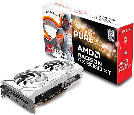 Sapphire 11350-02-20G Pure AMD RadeonTM RX 9060 XT Gaming OC Graphics Card with 16GB GDDR6, AMD RDNA 4