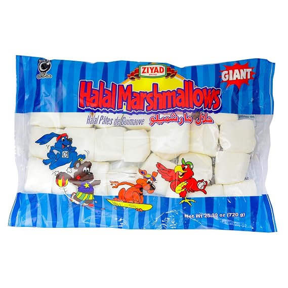 Ziyad Gourmet Halal Giant Marshmallows in Jumbo Bag, Delicious Sweet Treat, Pork-Free, Egg-Free, Dairy-Free, Gluten-Free, Perfect for Holidays and Smores! 25oz