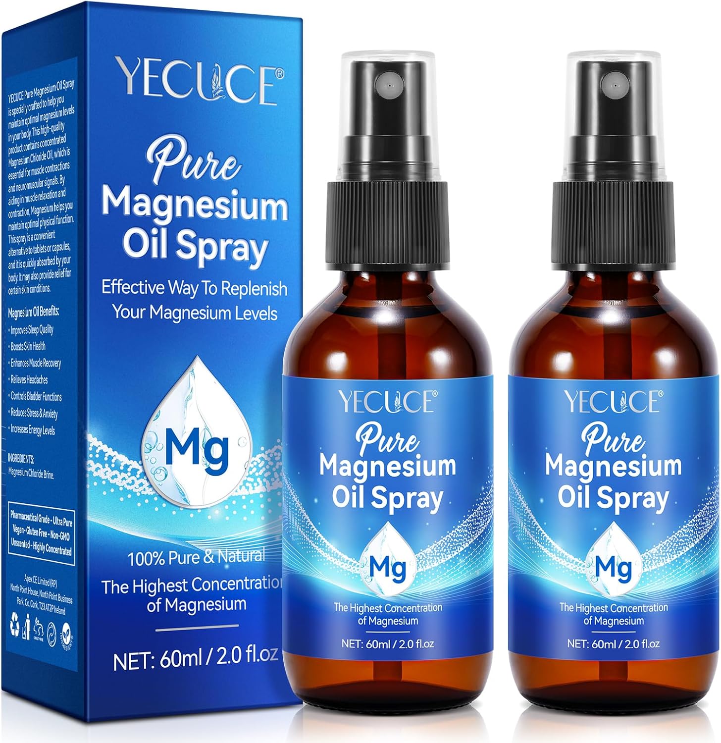 Magnesium Oil Spray, Pure Magnesium Spray for Feet, Magnesium Supplement Fast Absorbent for Leg, Muscle, Bone Health Supplement Topical 4 fl oz