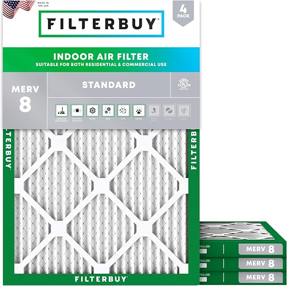 Filterbuy 19.5x23.5x1 Air Filter MERV 8 Dust & Allergy Defense (4-Pack)