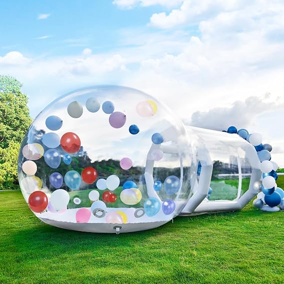 Inflatable Bubble House Dome for Kids,Clear PVC Inflatable Bubble House Tent with Tunnel, Bubble Balloon House with Air Blower, 600W Air Pump Inflatable Dome for Party