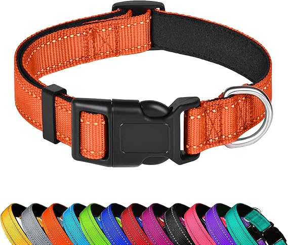Reflective Dog Collar, Adjustable Soft Neoprene Padded,Orange,L