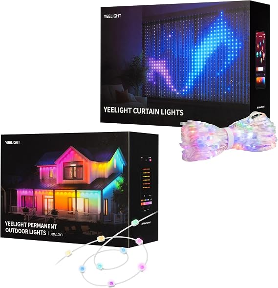 YEELIGHT Package for 100 Ft Smart Outdoor Permanent String Light& Curtain Light, 20+ Lighting Effects, App Control