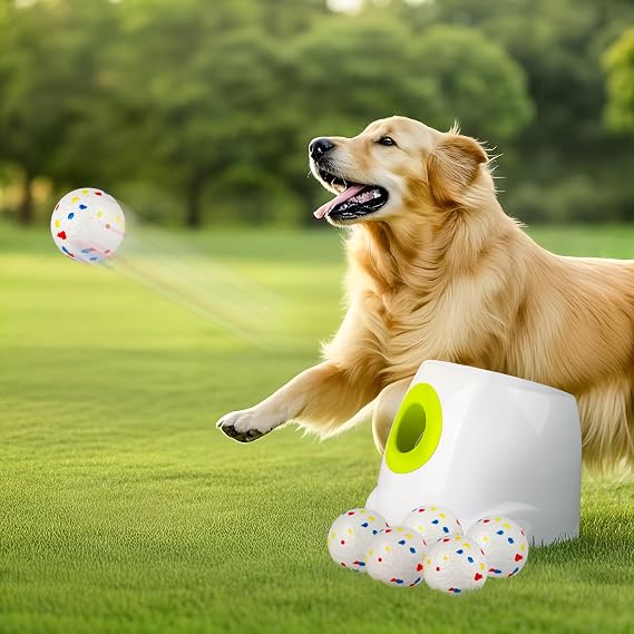 ALL FOR PAWS Large Automatic Dog Ball Launcher with 6PCS 6.35CM EPTU Balls, Ball Thrower for Medium to Large Dogs, Interactive Dog Fetch Toy for Mental & Physical Exercise, Launches Up to 64ft