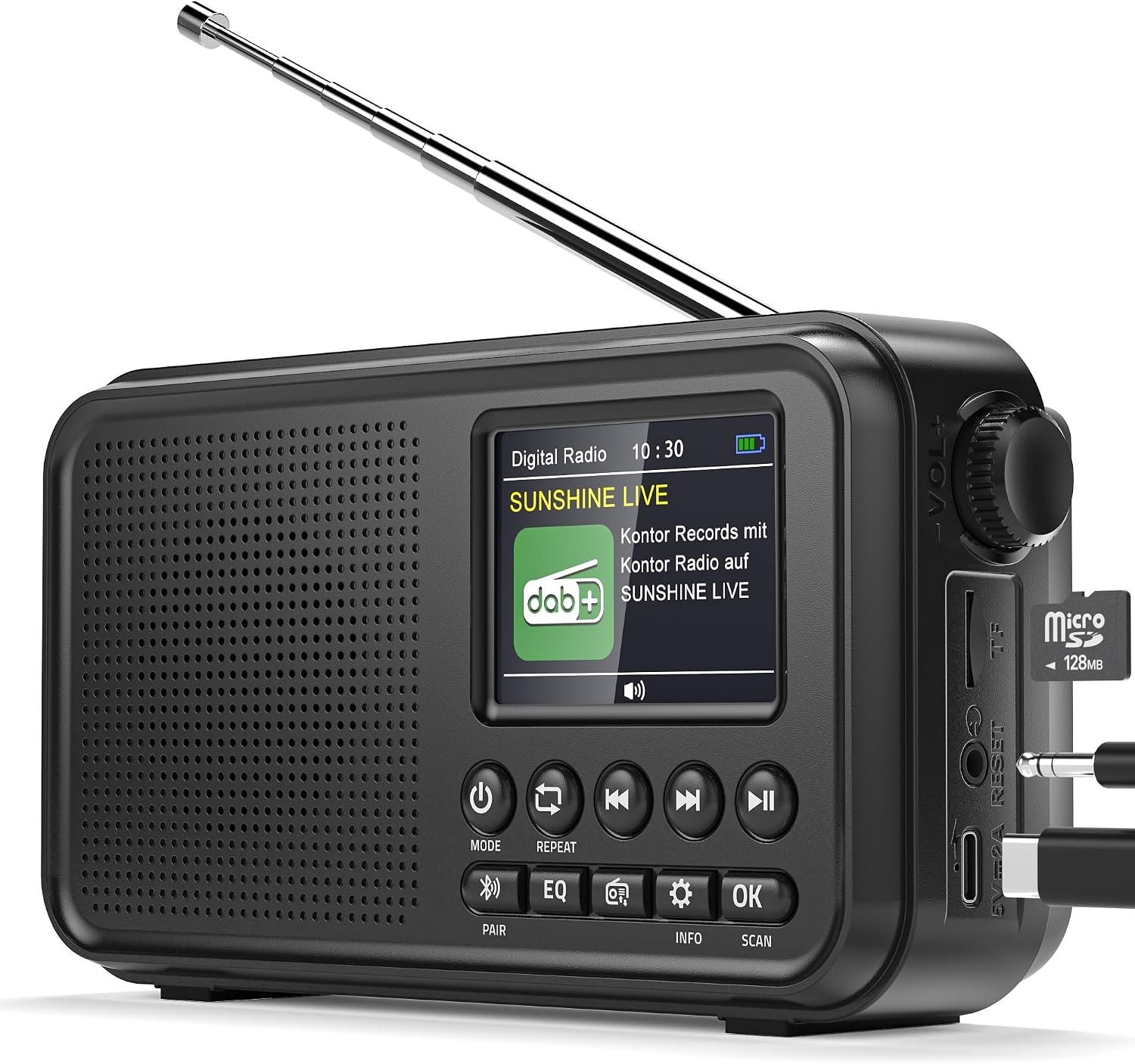 Mesqool Mains and Battery Powered DAB/DAB+ Radio with Bluetooth, 3000mAh Portable Digital Radio with Dual Alarm, 2.4" Colour Display, TF Card Play, Sleep Timer for Kitchen and Bedroom