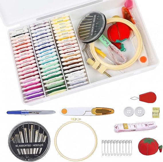 Huacan Embroidery Floss Kit with Storage Box 36/50 Colors Stitching Threads Sewing Kits 53/67 Pcs DIY Cross Stitch Accessories Set for Adults Beginner (60 Color(109 Pcs))