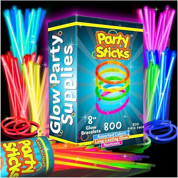 PartySticks Glow Sticks 800 pack - 8 Inch Glow in The Dark Light Up Sticks Party Favors, Glow Party Decorations, Neon Party Glow Necklaces and Glow Bracelets with Connectors