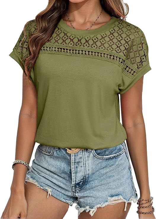 Glamaker Womens Tshirts Summer Casual Tops Trendy Short Sleeve Crewneck Knitted Dressy Fashion Tee Tunic Blouses