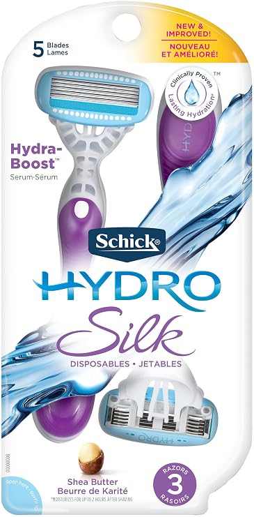 Schick Hydro Silk Razor Disposable Razors for Women with Moisturizing Serum, 3 Count