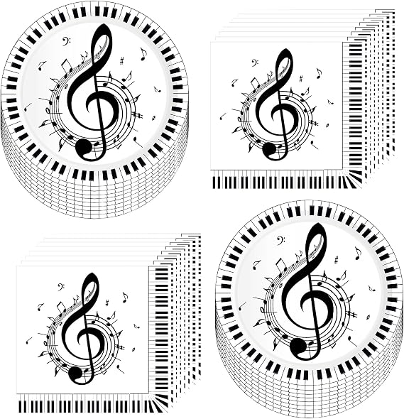 80Pcs Musical Notes Party Supplies Music Plates and Music Note Napkins Party Set,7"Music Notes Paper Plates Music Napkins for Music Theme Karaoke Music Birthday Party Decorations | Serves40 (Music)