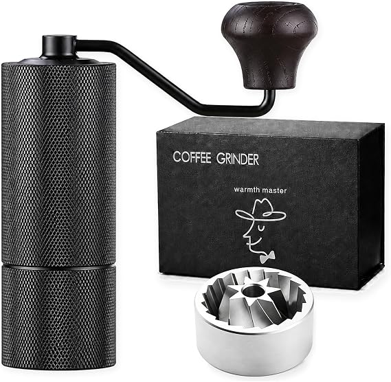 Manual Coffee Grinder with CNC Stainless Steel Conical Burr, All-Aluminum Body, Solid Wooden Handle,Portable Adjustable Hand Grinder for Espresso, Pour Over & French Press